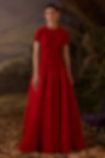 Red Cotton Silk Zardosi & Silk Thread Embroidered Wedding Gown by Samant Chauhan at Pernia's Pop Up Shop