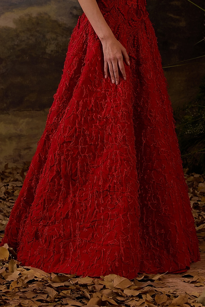 Red Cotton Silk Zardosi & Silk Thread Embroidered Wedding Gown by Samant Chauhan at Pernia's Pop Up Shop