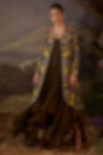 Olive Green Cotton Silk Zardosi Embroidered Jacket Party Wear Dress by Samant Chauhan at Pernia's Pop Up Shop