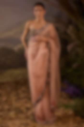 Blush Pink Organza Silk Floral Embroidered Wedding Saree Set by Samant Chauhan at Pernia's Pop Up Shop