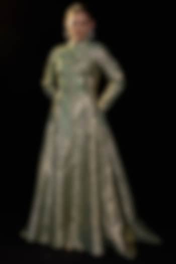 Olive Green Lurex Structured Wedding Gown by Samant Chauhan at Pernia's Pop Up Shop