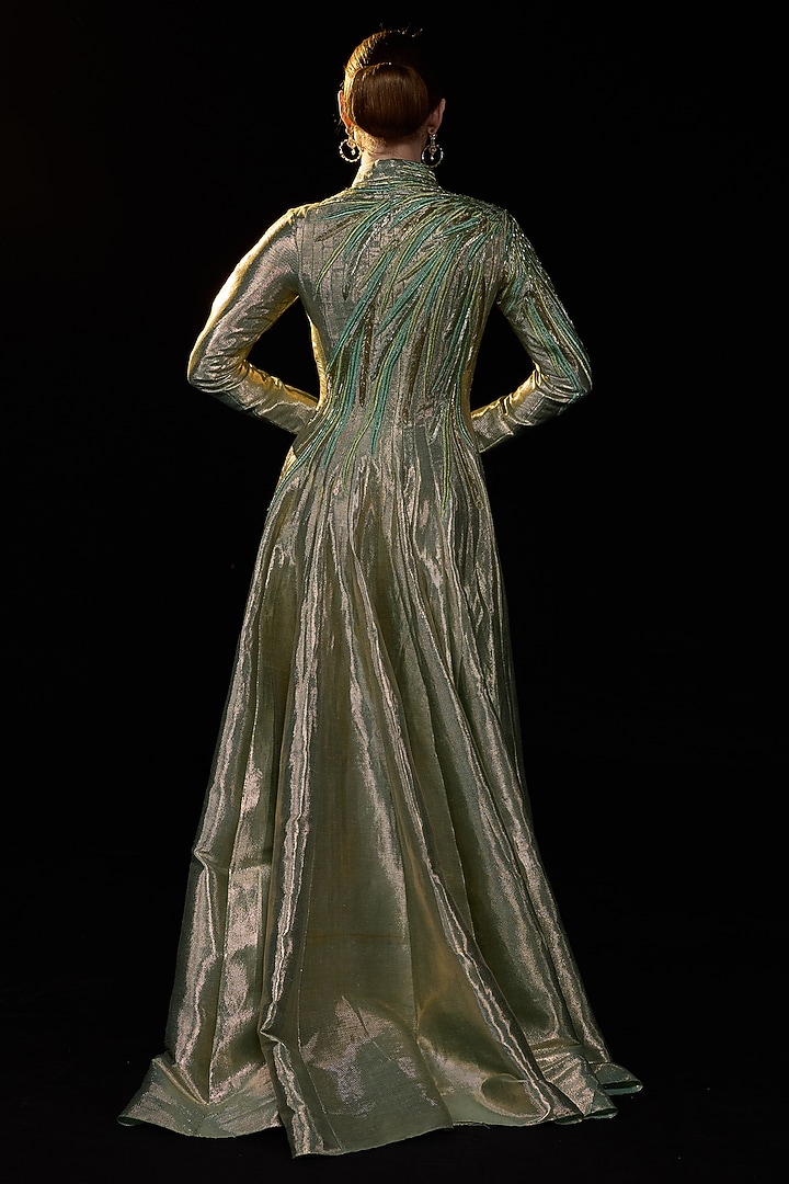 Olive Green Lurex Structured Wedding Gown by Samant Chauhan at Pernia's Pop Up Shop