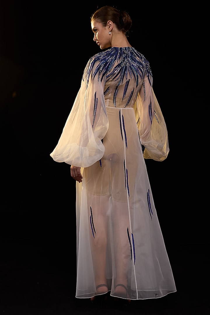 Off-White Organza Bead Embroidered Engagement Gown by Samant Chauhan at Pernia's Pop Up Shop