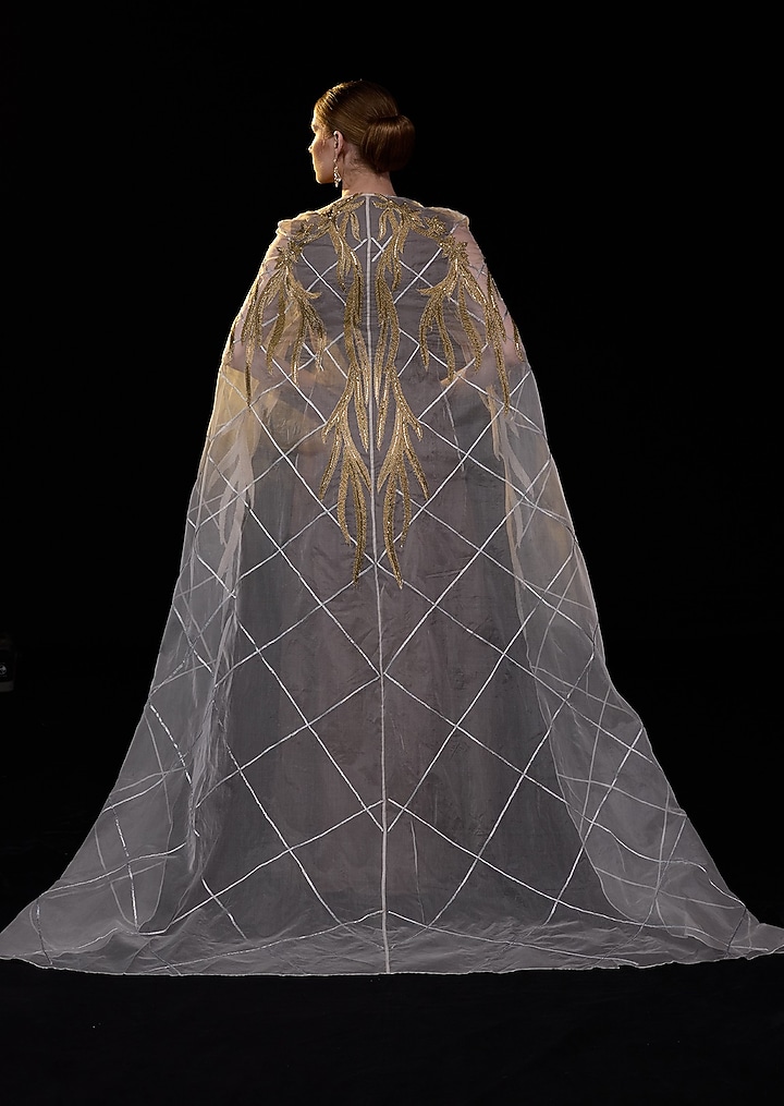 Brown Organza Silver Embroidered Wedding Gown by Samant Chauhan at Pernia's Pop Up Shop