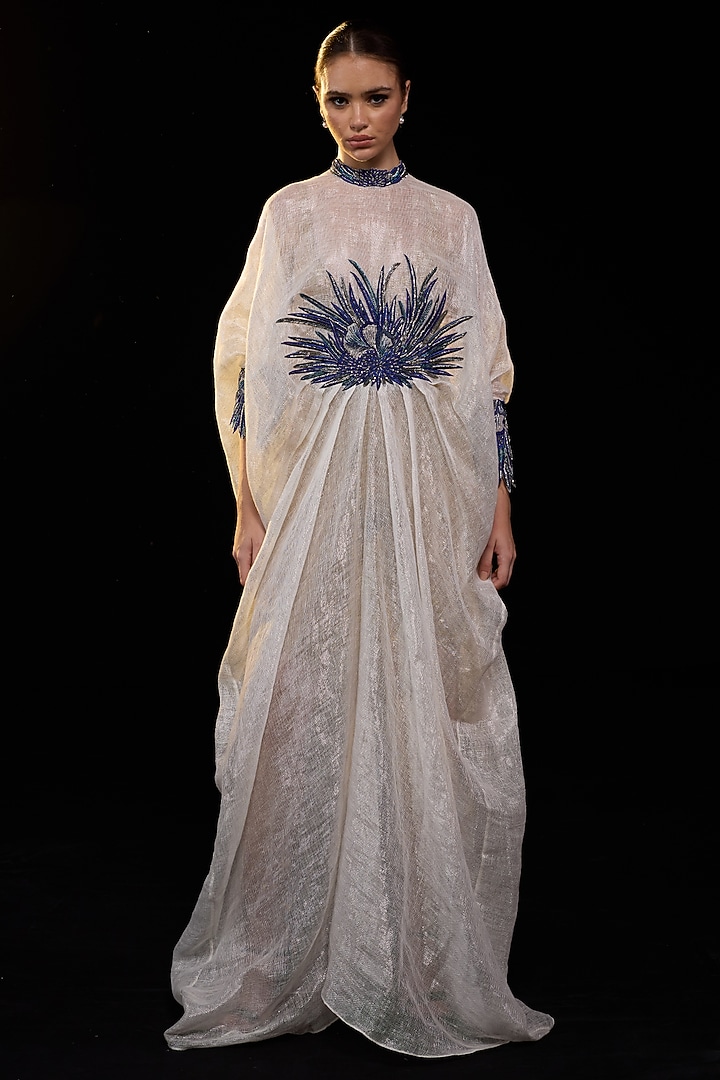Off-White Cotton Silk Embroidered Engagement Gown by Samant Chauhan at Pernia's Pop Up Shop