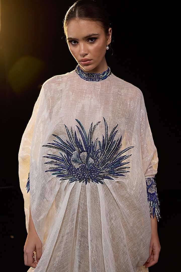Off-White Cotton Silk Embroidered Engagement Gown by Samant Chauhan at Pernia's Pop Up Shop