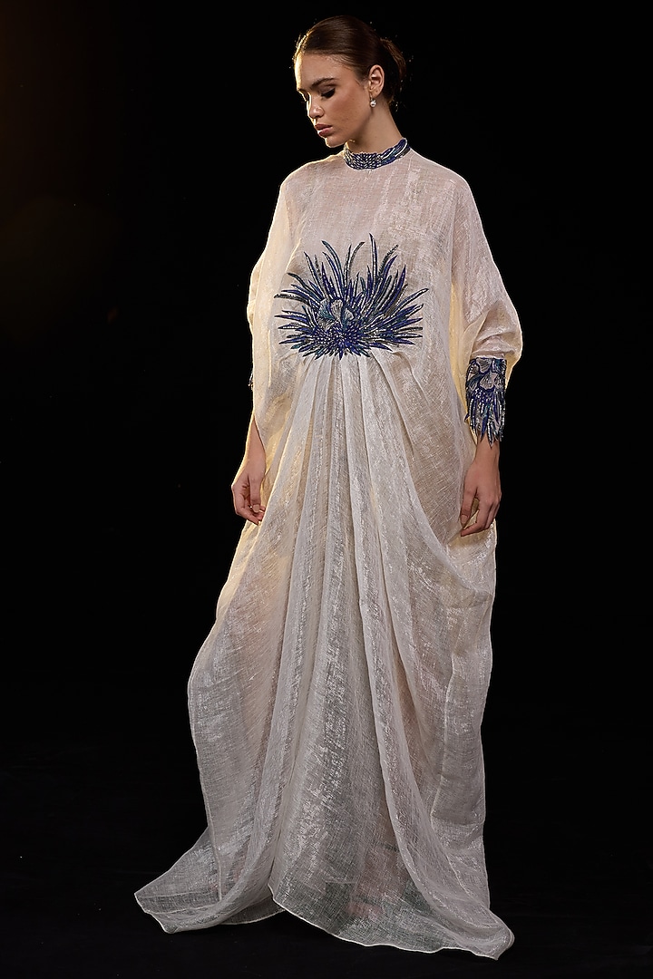 Off-White Cotton Silk Embroidered Engagement Gown by Samant Chauhan at Pernia's Pop Up Shop