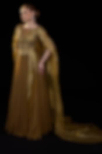 Golden-Bronze Organza Silk Embroidered Wedding Gown by Samant Chauhan at Pernia's Pop Up Shop