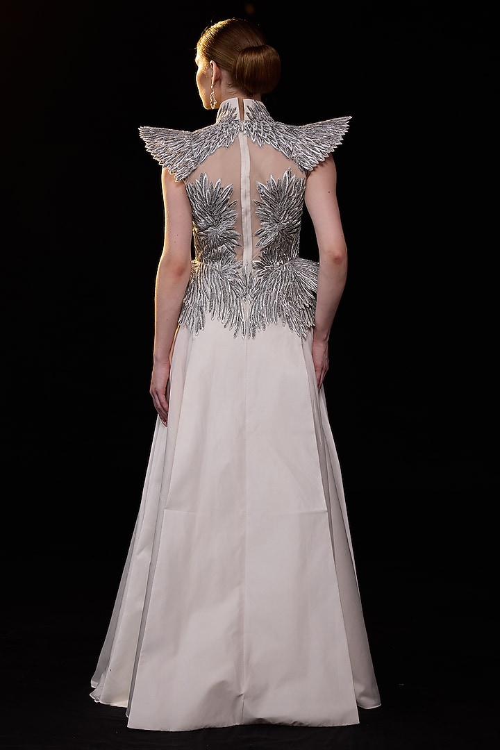 Off-White Cotton Silk Embellished Wedding Gown by Samant Chauhan at Pernia's Pop Up Shop
