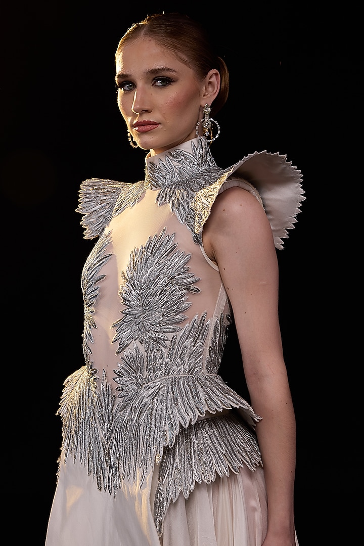 Off-White Cotton Silk Embellished Wedding Gown by Samant Chauhan at Pernia's Pop Up Shop