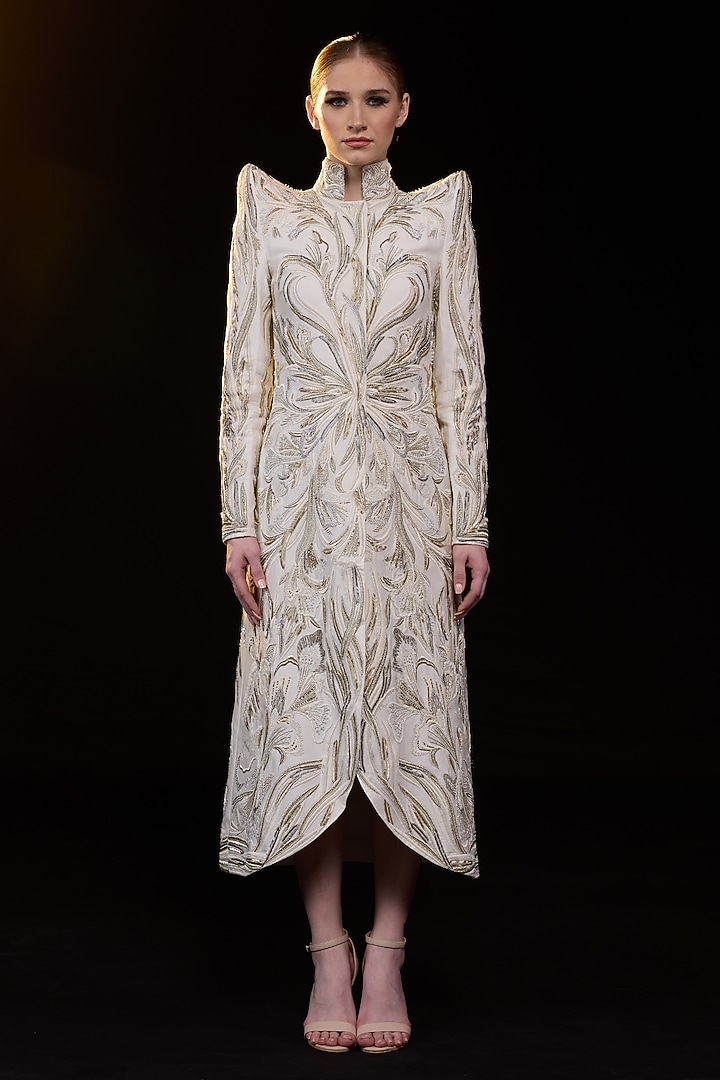 Off-White Cotton Silk Midi Dress by Samant Chauhan at Pernia's Pop Up Shop