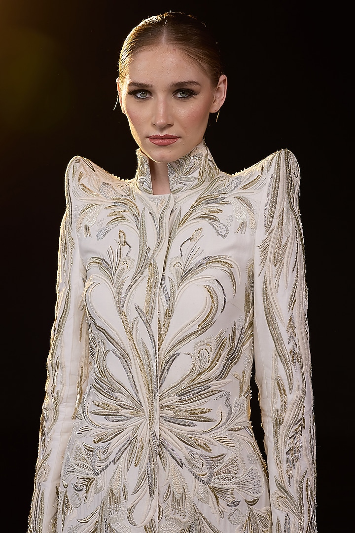 Off-White Cotton Silk Midi Dress by Samant Chauhan at Pernia's Pop Up Shop