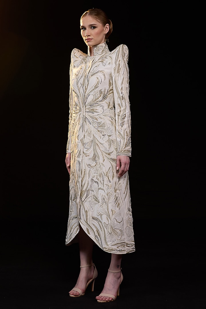 Off-White Cotton Silk Midi Dress by Samant Chauhan at Pernia's Pop Up Shop