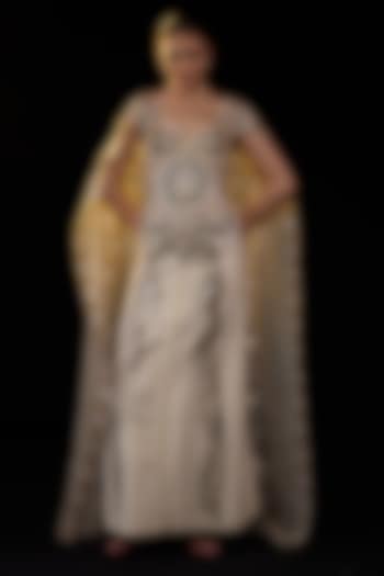 Off-White & Cream Cotton Silk Metallic Embroidered Wedding Gown by Samant Chauhan at Pernia's Pop Up Shop