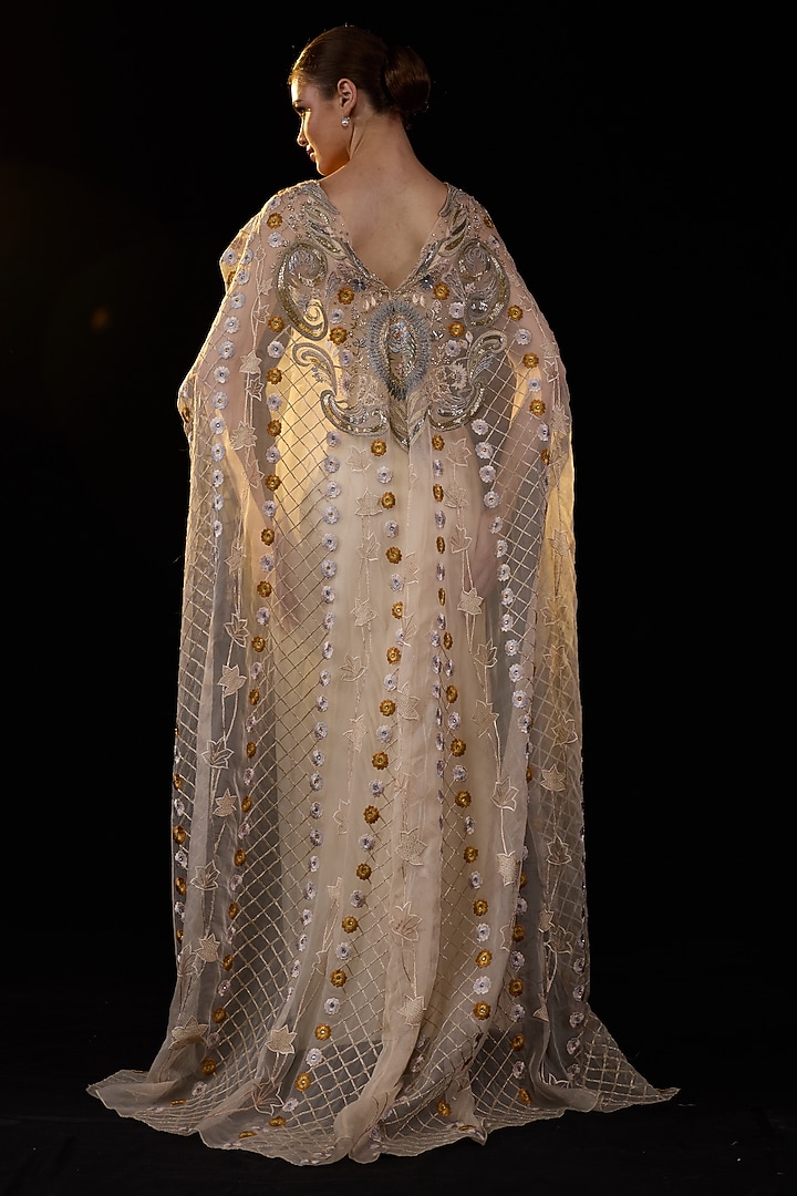 Off-White & Cream Cotton Silk Metallic Embroidered Wedding Gown by Samant Chauhan at Pernia's Pop Up Shop