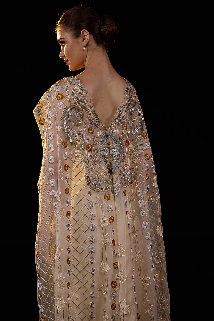 Off-White & Cream Cotton Silk Metallic Embroidered Wedding Gown by Samant Chauhan at Pernia's Pop Up Shop