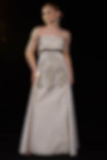 Gold Cotton Silk Embroidered Strapless Engagement Gown by Samant Chauhan at Pernia's Pop Up Shop