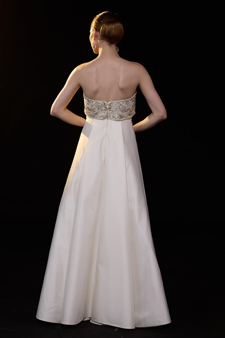 Gold Cotton Silk Embroidered Strapless Engagement Gown by Samant Chauhan at Pernia's Pop Up Shop