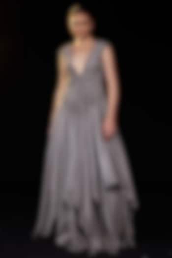 Grey Cotton Silk Ruched Wedding Gown by Samant Chauhan at Pernia's Pop Up Shop