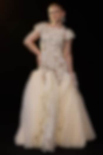 Off-White Cotton Silk Embellished Wedding Gown by Samant Chauhan at Pernia's Pop Up Shop