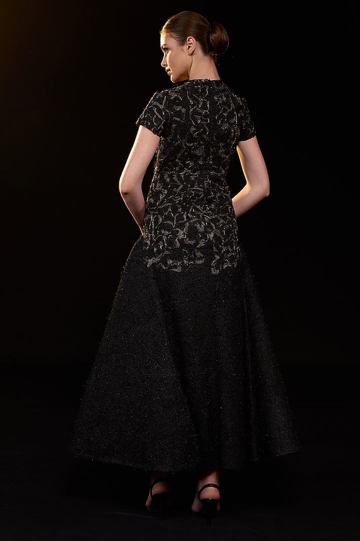 Black Cotton Silk Embroidered Wedding Gown by Samant Chauhan at Pernia's Pop Up Shop
