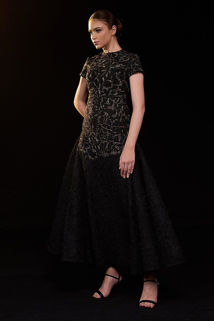 Black Cotton Silk Embroidered Wedding Gown by Samant Chauhan at Pernia's Pop Up Shop