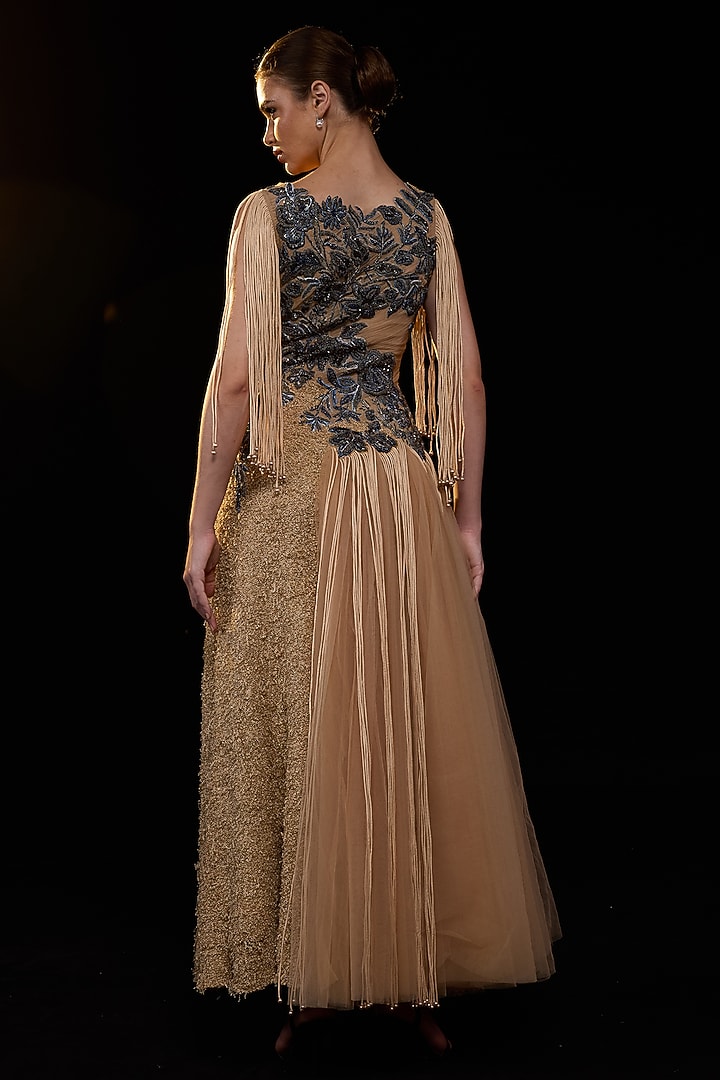 Beige Cotton Silk Embroidered Wedding Gown by Samant Chauhan at Pernia's Pop Up Shop