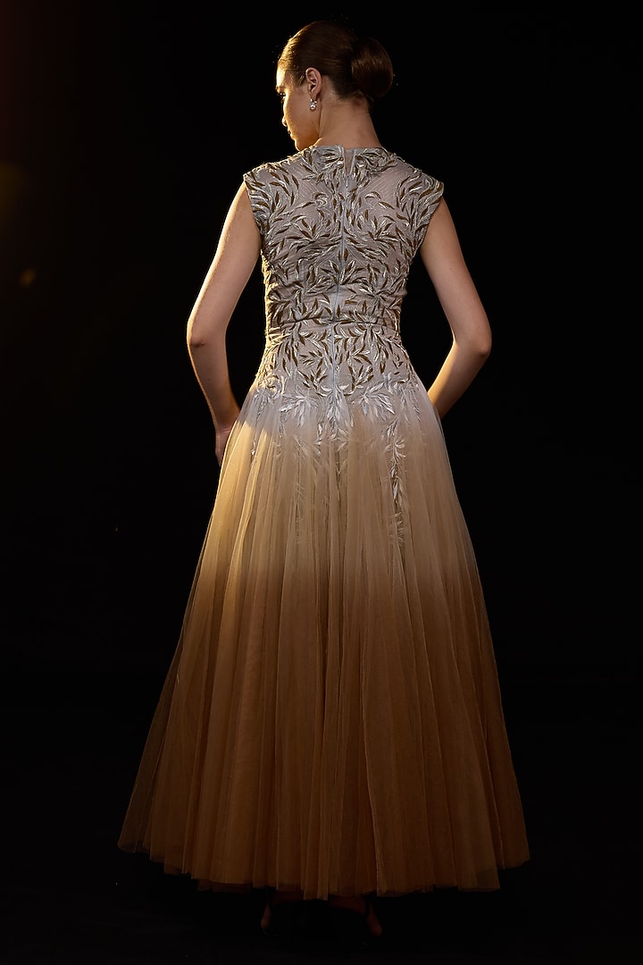 Beige Cotton Silk Embroidered Wedding Gown by Samant Chauhan at Pernia's Pop Up Shop