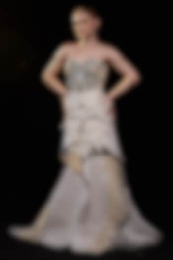 Grey Cotton Silk Embroidered Wedding Gown by Samant Chauhan at Pernia's Pop Up Shop