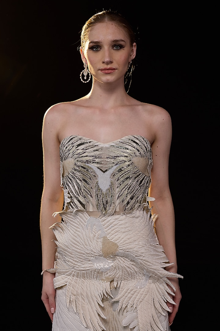 Grey Cotton Silk Embroidered Wedding Gown by Samant Chauhan at Pernia's Pop Up Shop