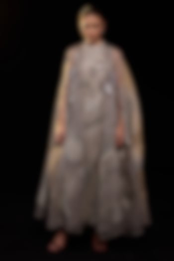 Grey Cotton Silk Embroidered Wedding Gown by Samant Chauhan at Pernia's Pop Up Shop