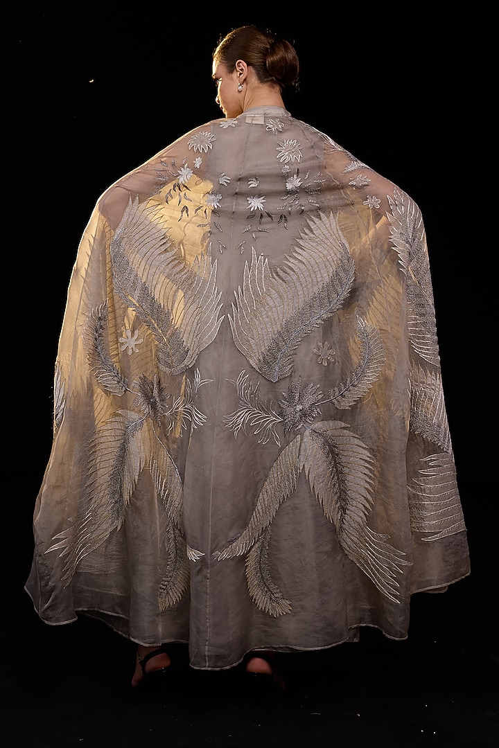 Grey Cotton Silk Embroidered Wedding Gown by Samant Chauhan at Pernia's Pop Up Shop
