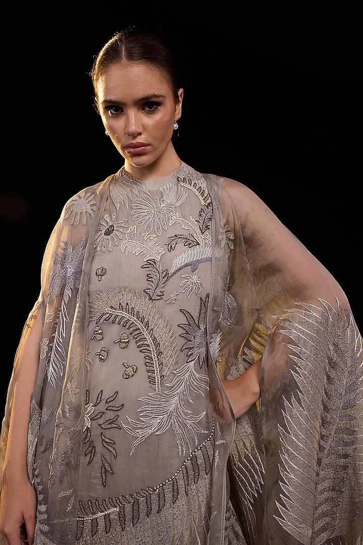 Grey Cotton Silk Embroidered Wedding Gown by Samant Chauhan at Pernia's Pop Up Shop