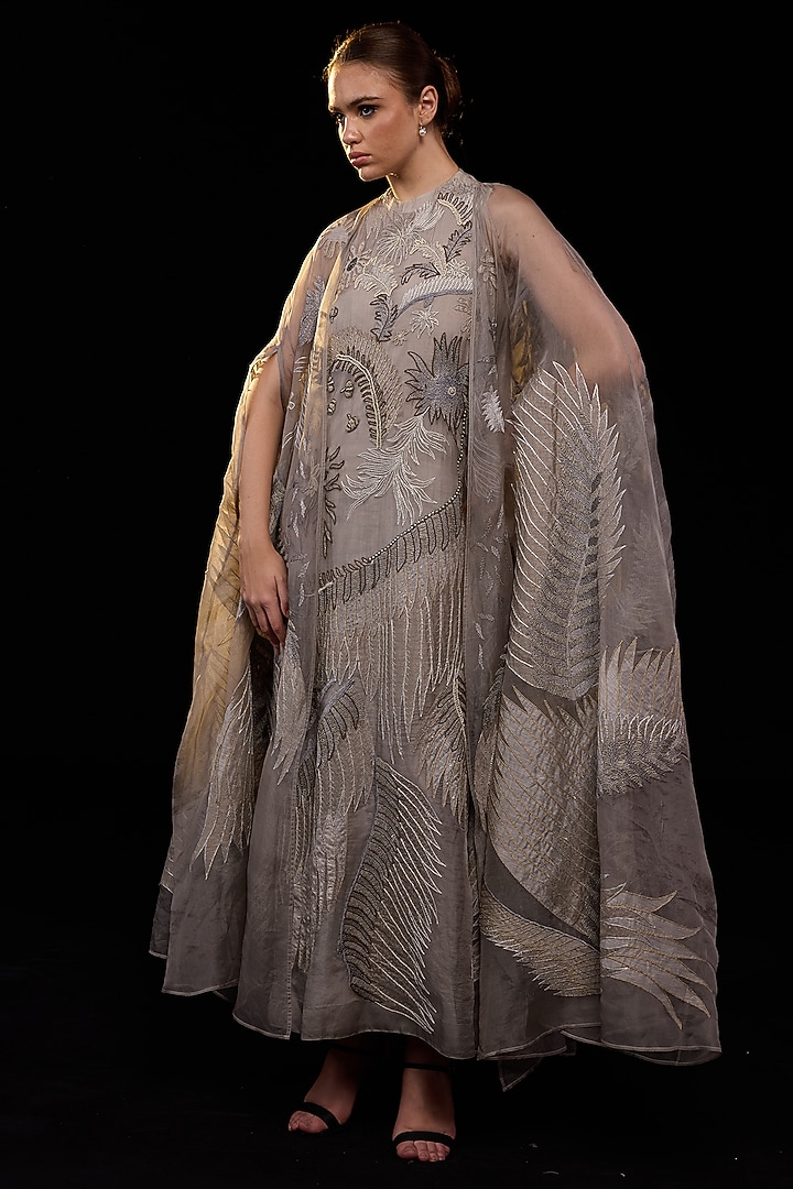 Grey Cotton Silk Embroidered Wedding Gown by Samant Chauhan at Pernia's Pop Up Shop