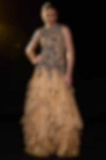 Beige Organza Silk Embroidered Wedding Gown by Samant Chauhan at Pernia's Pop Up Shop