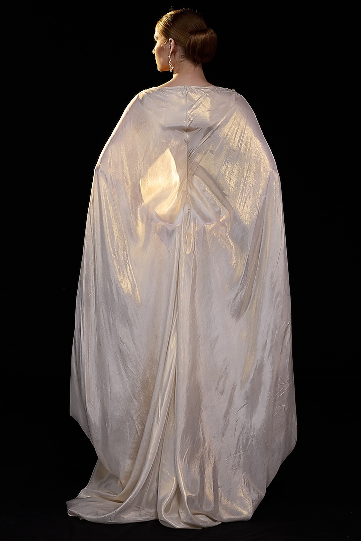 Off-White Organza & Cotton Silk Embroidered Draped Engagement Gown by Samant Chauhan at Pernia's Pop Up Shop