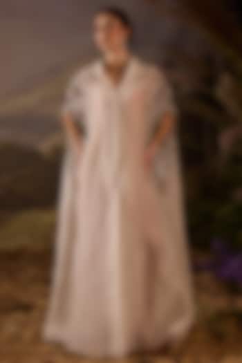 Off-White Organza & Cotton Silk Hand Embroidered Cape by Samant Chauhan at Pernia's Pop Up Shop