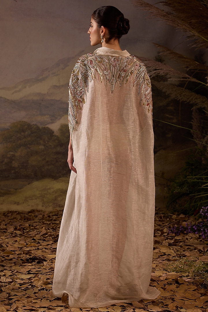 Off-White Organza & Cotton Silk Hand Embroidered Cape by Samant Chauhan at Pernia's Pop Up Shop