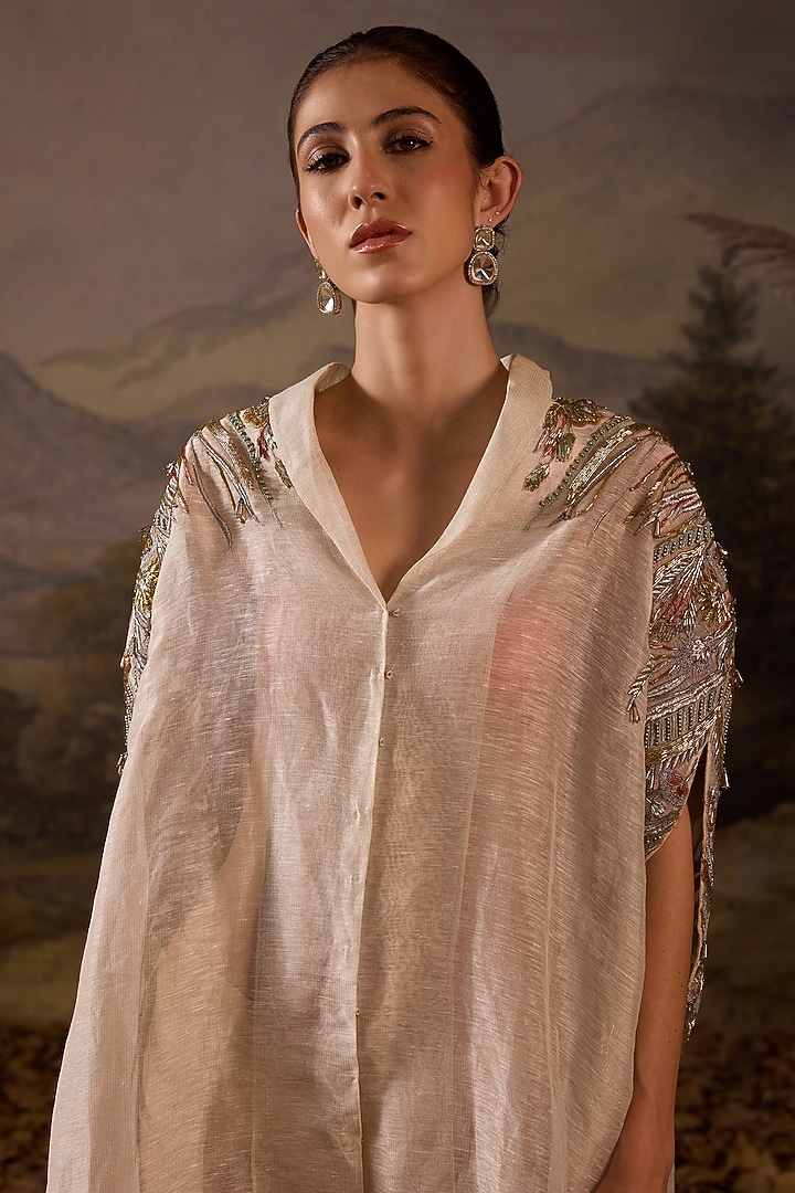 Off-White Organza & Cotton Silk Hand Embroidered Cape by Samant Chauhan at Pernia's Pop Up Shop