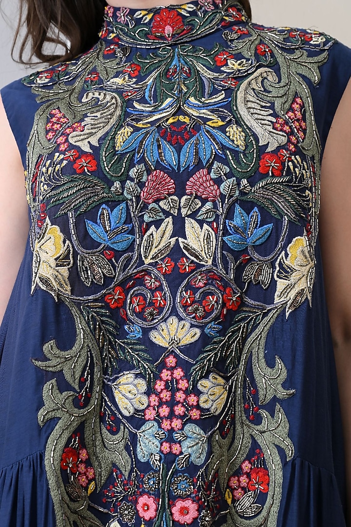 Blue Organza Hand Embroidered Maxi Party Wear Dress by Samant Chauhan at Pernia's Pop Up Shop