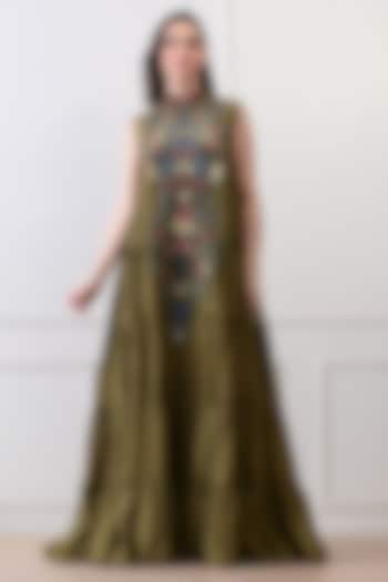 Green Organza Hand Embroidered Maxi Party Wear Dress by Samant Chauhan at Pernia's Pop Up Shop