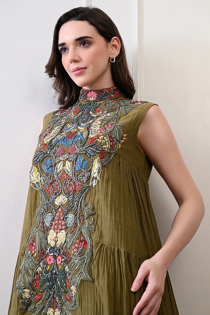 Green Organza Hand Embroidered Maxi Party Wear Dress by Samant Chauhan at Pernia's Pop Up Shop