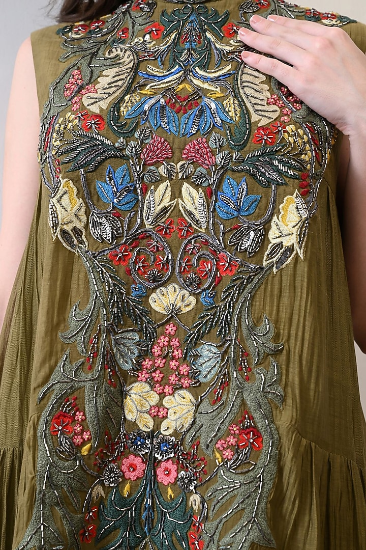 Green Organza Hand Embroidered Maxi Party Wear Dress by Samant Chauhan at Pernia's Pop Up Shop