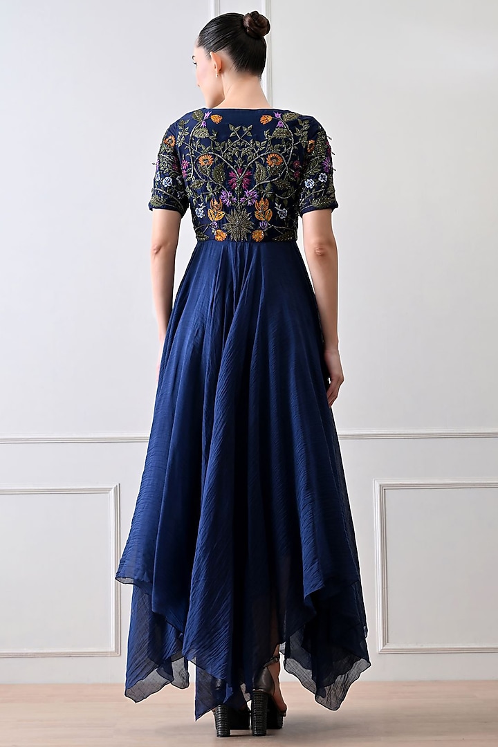 Blue Shimmer Floral Embroidered Wedding Anarkali by Samant Chauhan at Pernia's Pop Up Shop