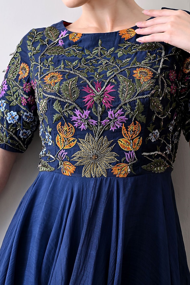 Blue Shimmer Floral Embroidered Wedding Anarkali by Samant Chauhan at Pernia's Pop Up Shop