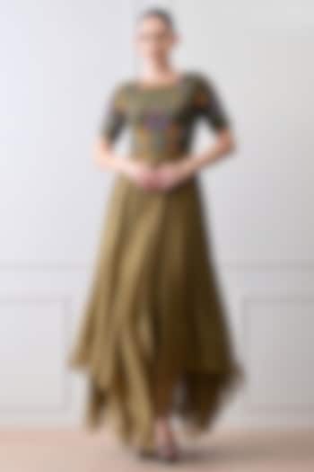 Green Shimmer Floral Embroidered Wedding Anarkali by Samant Chauhan at Pernia's Pop Up Shop