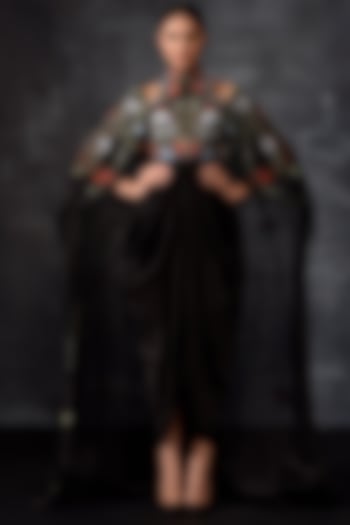 Black Cotton Silk & Organza Embroidered Engagement Gown by Samant Chauhan at Pernia's Pop Up Shop