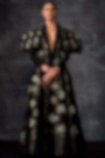 Black Cotton SIlk Embroidered Wedding Gown by Samant Chauhan at Pernia's Pop Up Shop