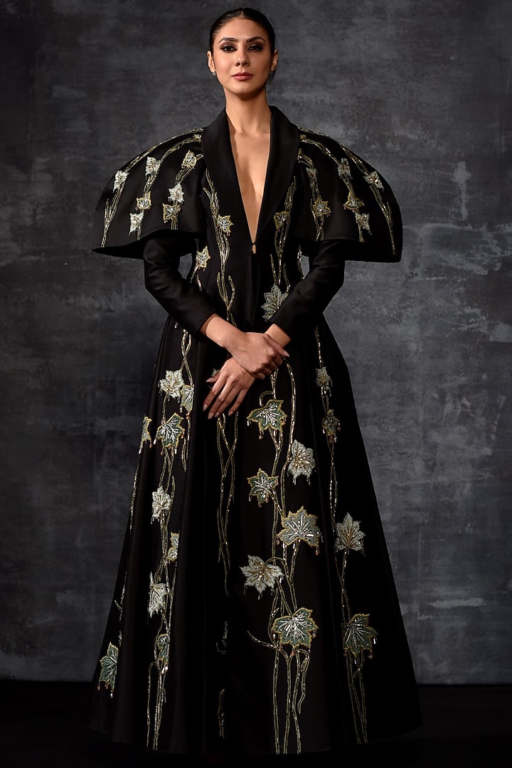 Black Cotton SIlk Embroidered Wedding Gown by Samant Chauhan at Pernia's Pop Up Shop