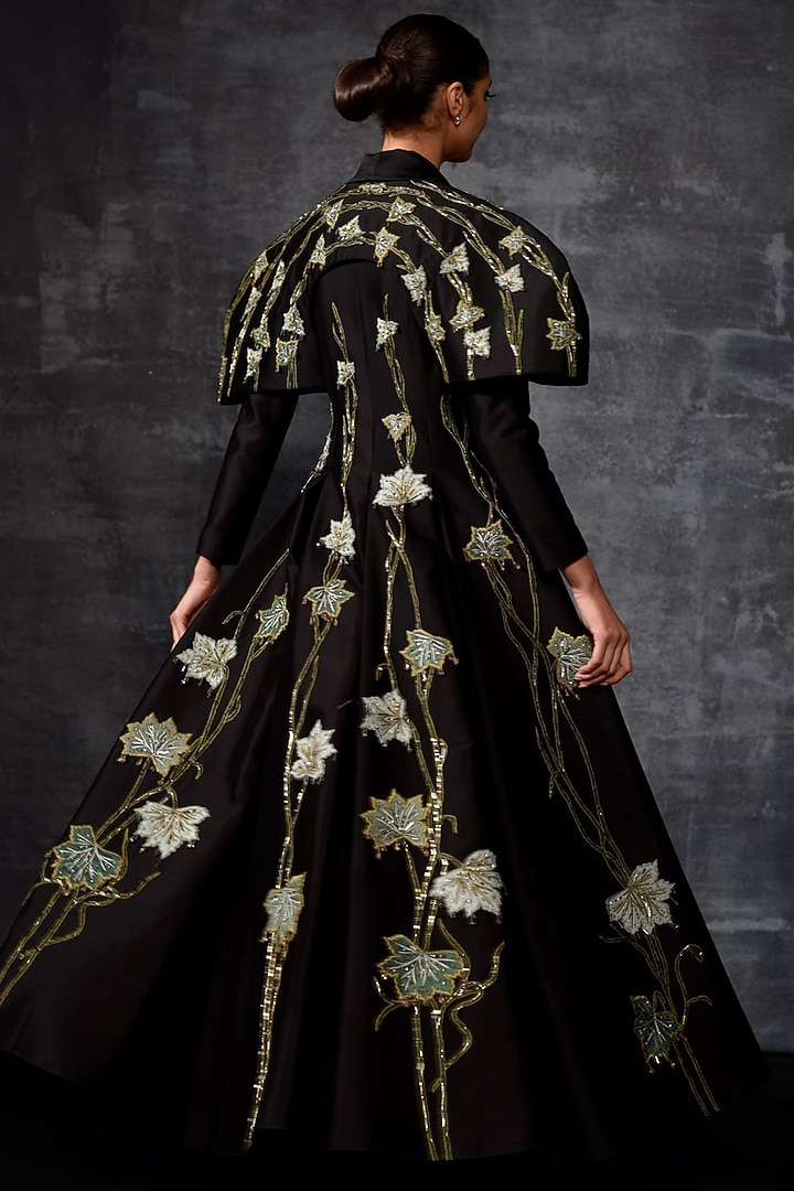 Black Cotton SIlk Embroidered Wedding Gown by Samant Chauhan at Pernia's Pop Up Shop